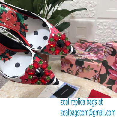 Dolce  &  Gabbana Heel 6.5cm Leather Print Slingbacks with Crystal Flower 04 2021